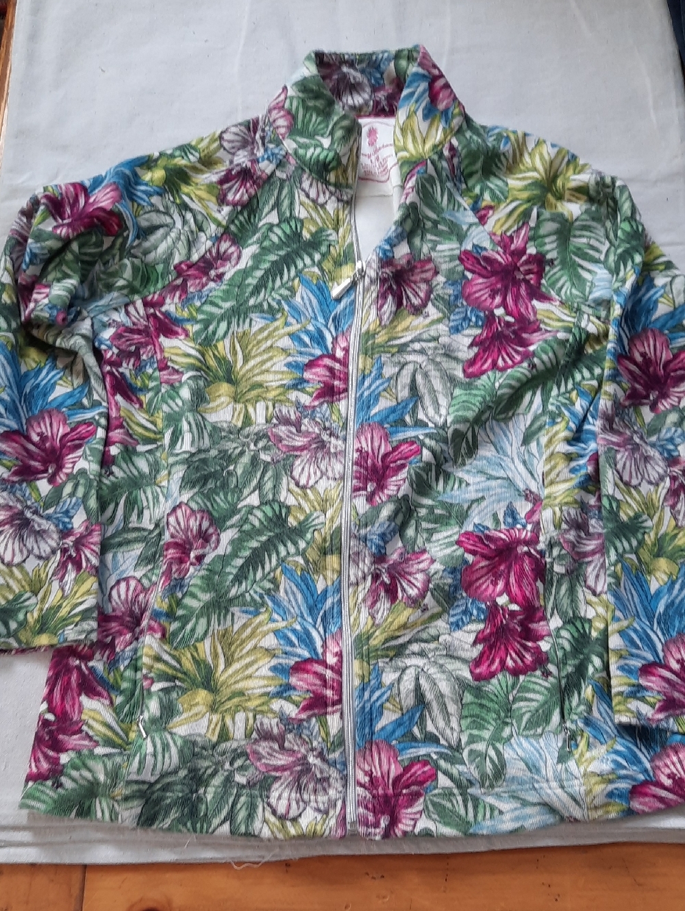 Tommy Bahama White Sweater with Pink Tropical Print Accents